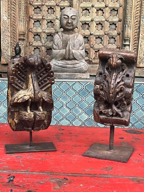 India oude console voet Indiase ornament houtsnijwerk pauw, Huis en Inrichting, Woonaccessoires | Overige, Nieuw, Ophalen of Verzenden
