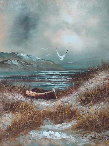 Dunes Seascape olieverf op doek.Doek op paneel.Gesigneerd. beschikbaar voor biedingen
