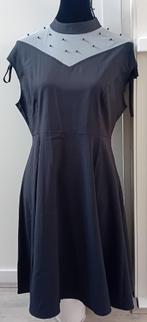 Jurk,maat 40/42,zwart,mesh,parels,apart,chic,zomerjurk, Verzenden, Zwart, Maat 42/44 (L), Zo goed als nieuw