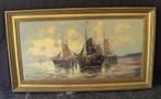 schilderij zeegezicht / vissersboten - olieverf op canvas, Antiek en Kunst, Kunst | Schilderijen | Klassiek, Ophalen of Verzenden