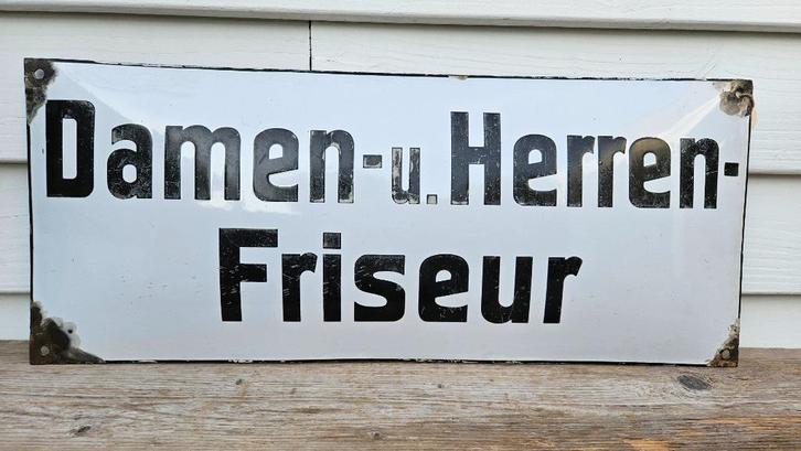 Emaille Reclamebord Duitse Kapper, Verzamelen, Merken en Reclamevoorwerpen, Gebruikt, Reclamebord, Ophalen of Verzenden