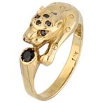 18K Geelgouden panter ring bezet met onyx, Ophalen of Verzenden, Zo goed als nieuw, 17 tot 18, Dame of Heer