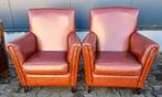 2x klassieke fauteuil rood bruin leer + BEZORGING GRATIS, Gebruikt, ., Chesterfield, Ophalen of Verzenden