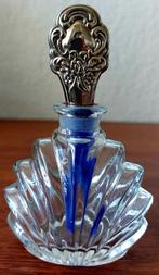 Antiek parfumflesje met zilveren stop / blauw parfumstaafje, Ophalen of Verzenden, Gebruikt, Miniatuur