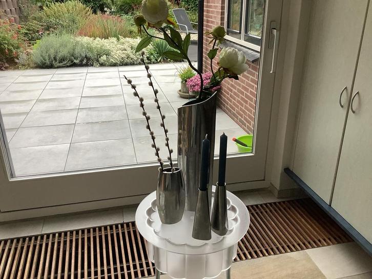Zilverkleurige vazen + kandelaars - Nieuwegein, Huis en Inrichting, Woonaccessoires | Vazen, Gebruikt, Overige kleuren, Minder dan 50 cm