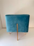 Turquoise Velvet Poef met Gouden Poten, Huis en Inrichting, Banken | Voetenbanken en Poefen, Minder dan 50 cm, Gebruikt, Vierkant