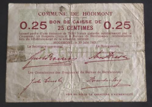 Hodimont - 25 centimes 1915 (noodgeld), Postzegels en Munten, Bankbiljetten | België, Los biljet, Verzenden