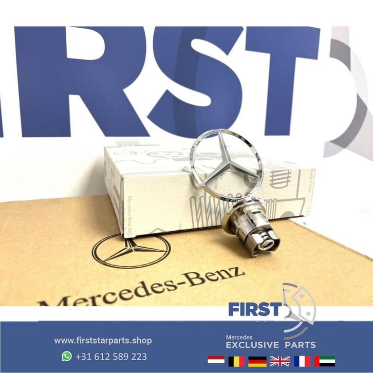 MERCEDES MOTORKAP STAANDE STER EMBLEEM CHROOM LOGO W205 W218, Auto-onderdelen, Carrosserie en Plaatwerk, Mercedes-Benz, Gebruikt