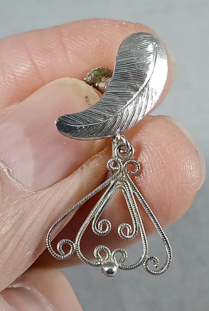 2 zilveren oorbellen filigrain antiek 925 zilver, Sieraden, Tassen en Uiterlijk, Oorbellen, Zo goed als nieuw, Hangers, Zilver