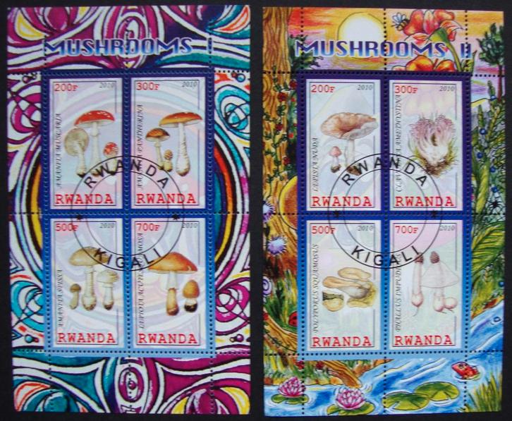 - 654 - 2 Blokjes met Mushrooms / Champignons., Postzegels en Munten, Postzegels | Thematische zegels, Gestempeld, Dier of Natuur