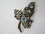 Oude koperen broche met strass steentjes, Met strass, Overige materialen, 4 tot 7 cm, Gebruikt