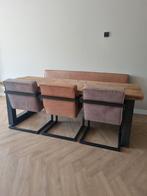 Eettafel met leren bank en 3 leren stoelen, Ophalen, Overige materialen, Gebruikt, 200 cm of meer