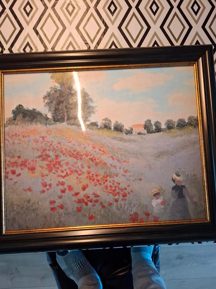 Schilderij: Klaprozenveld met figuren, Antiek en Kunst, Kunst | Schilderijen | Klassiek, Ophalen of Verzenden