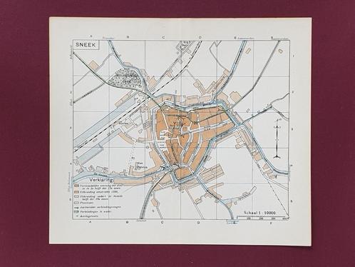 SNEEK / SNITS 1917 originele plattegrond ANWB, Boeken, Atlassen en Landkaarten, Gelezen, Landkaart, Nederland, 1800 tot 2000, Ophalen of Verzenden