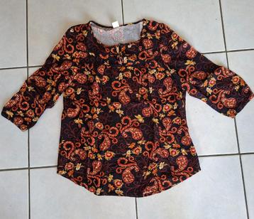 zgan-maat 40-zwarte blouse met terra/ okergele paisley print beschikbaar voor biedingen