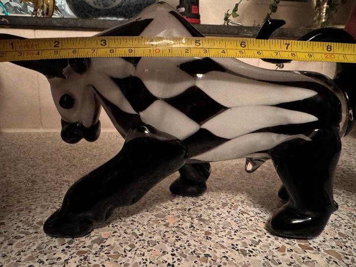Glazen murano Stier - Zwart Wit Decoratief Beeld, Huis en Inrichting, Woonaccessoires | Overige, Zo goed als nieuw, Ophalen