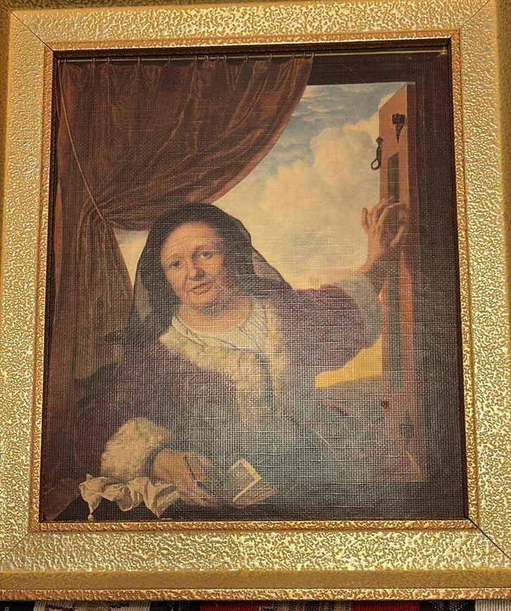 Schilderij van een Vrouw bij een Raam, Antiek en Kunst, Kunst | Schilderijen | Klassiek, Ophalen of Verzenden