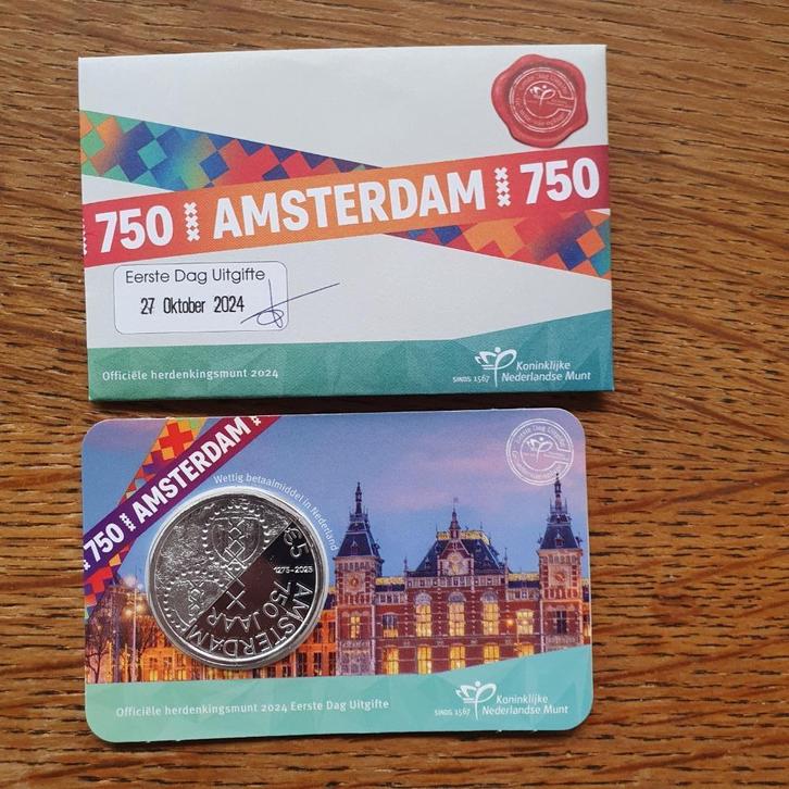 Eerste dag coincard Amsterdam 750, Postzegels en Munten, Munten | Nederland, Losse munt, Euro's, Koningin Beatrix, Verzenden