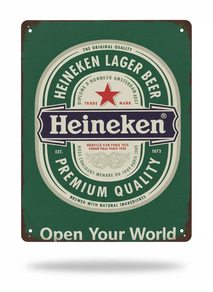 Heineken metalen bord, Verzamelen, Biermerken, Zo goed als nieuw, Reclamebord, Plaat of Schild, Heineken, Ophalen of Verzenden