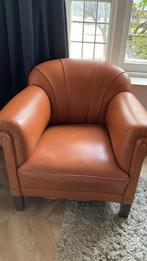 Bruine leren stoel, Huis en Inrichting, Fauteuils, Ophalen, Gebruikt, 75 tot 100 cm, 50 tot 75 cm