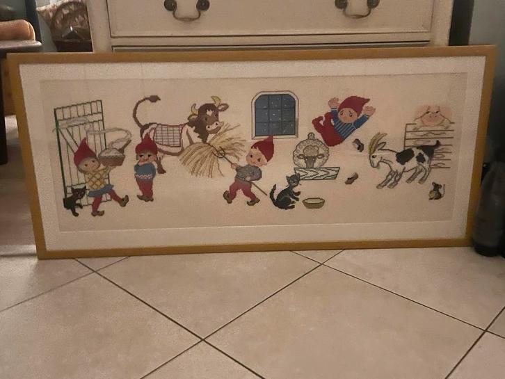 Borduurwerk Kindkamer - Kabouters en Dieren, Antiek en Kunst, Kunst | Etsen en Gravures, Ophalen of Verzenden