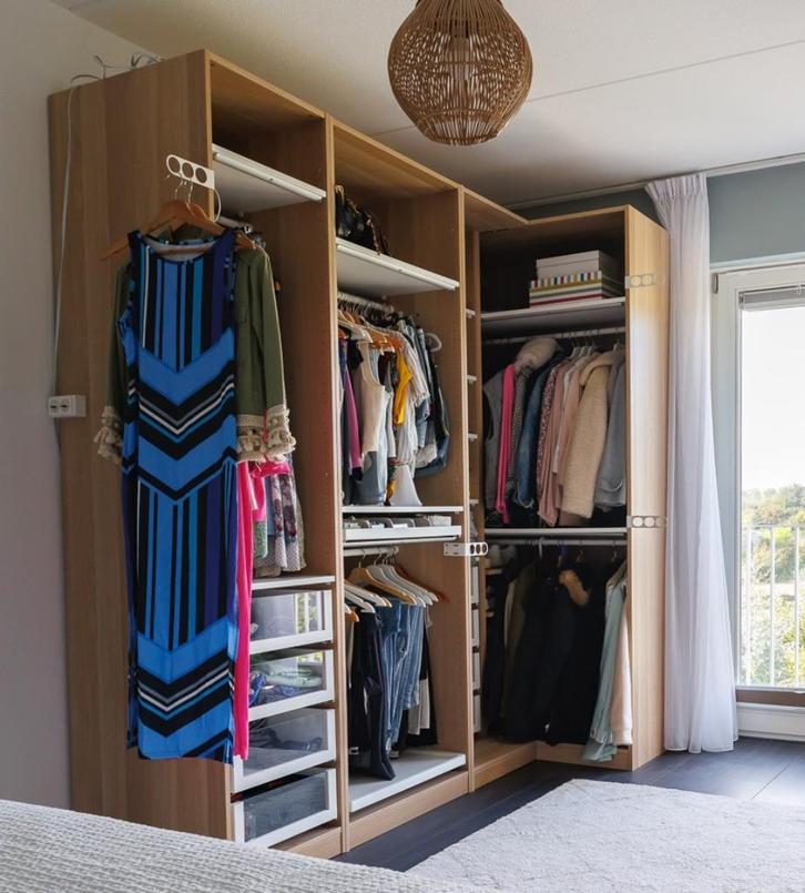 IKEA PAX hoekkast – open inloopkast met laden en verlichting, Huis en Inrichting, Kasten | Kledingkasten, Zo goed als nieuw, 200 cm of meer