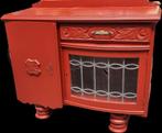 Rood houten kastje met glas in lood raampjes, Ophalen, Gebruikt, Eikenhout, 150 tot 200 cm