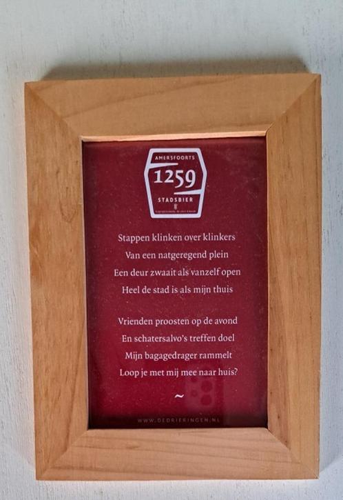 De Drie Ringen Fotolijstje met gedicht Amersfoorts Stadsbier, Verzamelen, Biermerken, Zo goed als nieuw, Reclamebord, Plaat of Schild