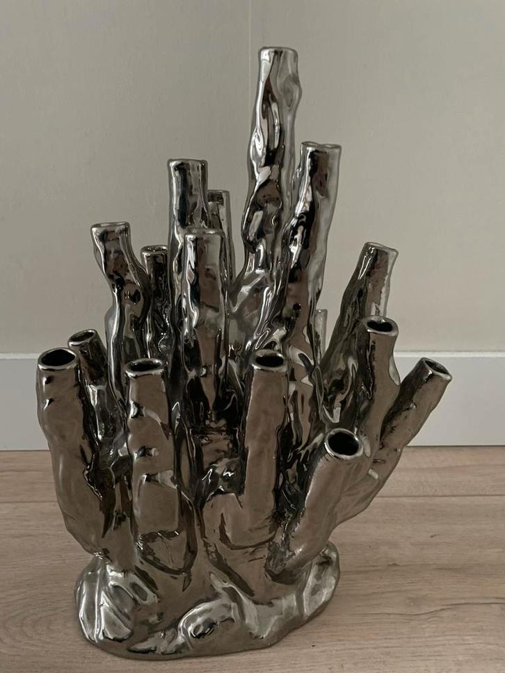 Koraal vaas Pols Potten zilver 20 tulpen Norman Trapman, Huis en Inrichting, Woonaccessoires | Vazen, Zo goed als nieuw, Overige kleuren
