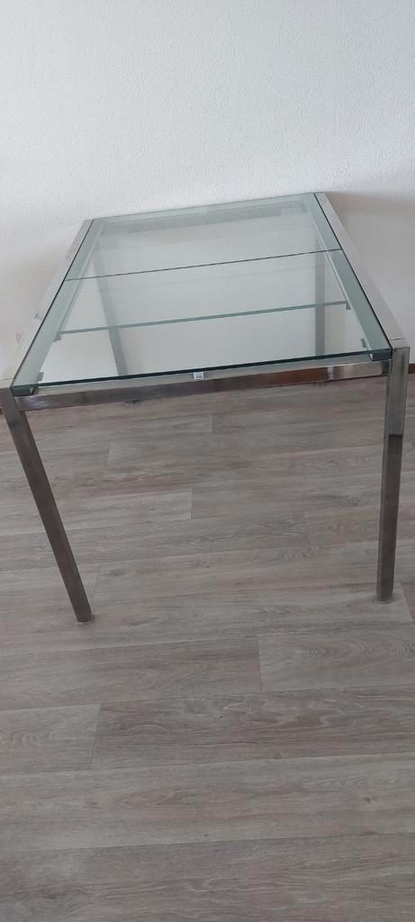 Uitschuifbare glazen eettafel, Huis en Inrichting, Tafels | Eettafels, Zo goed als nieuw, 50 tot 100 cm, Vier personen, Rechthoekig