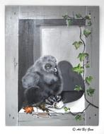 Ollie het leuke uilskuiken geschilderd op een houten paneel, Ophalen of Verzenden