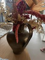 Decoratieve koper / Messing vaas met droogbloemen, Overige materialen, Gebruikt, Overige kleuren, Ophalen of Verzenden