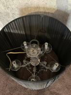 Vintage Kroonluchter 5 armen met Zwarte Lampenkap lamp, Ophalen, Gebruikt, Glas