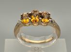 Gouden Vintage ring edelsteen citrien en diamant. 2025/674., ., Geel, Ophalen of Verzenden, Zo goed als nieuw