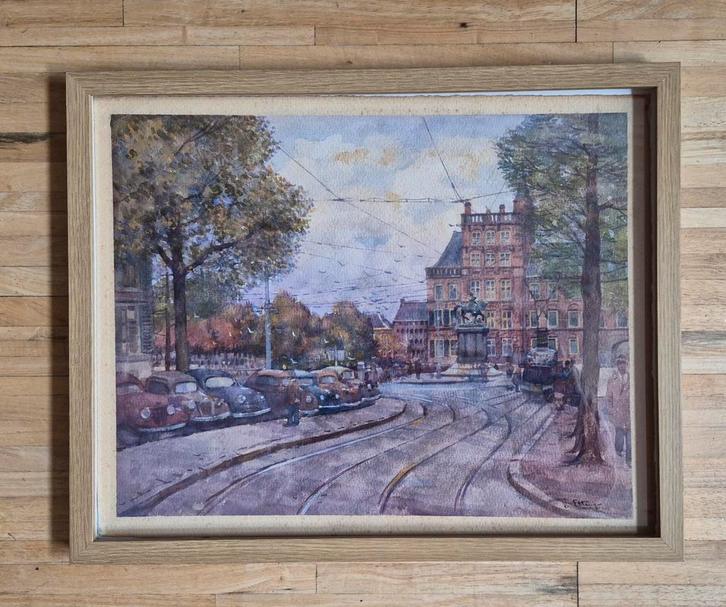 Aquarel BC van Ettinger, Den Haag, Antiek en Kunst, Kunst | Schilderijen | Klassiek, Ophalen