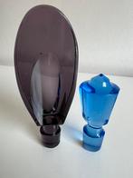 2 Vintage Kristal Glazen Karaf Flessenstop Lichtblauw Paars, Antiek en Kunst, Ophalen of Verzenden