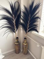 Gouden vazen met zwarte pluimen 2x, Ophalen, Overige materialen, 50 tot 75 cm, Zwart