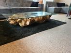 Unieke Boomstam Salontafel, Ophalen, 100 tot 150 cm, Glas, 50 tot 100 cm