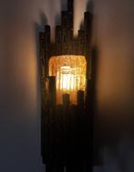 Brutalist wandlamp in Murano glas en brons van Marcello Fant, Gebruikt, Ophalen of Verzenden, Glas, Nvt