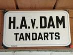 Emaille bord reclamebord deurpostje v dam tandarts, Verzamelen, Ophalen of Verzenden, Gebruikt, Reclamebord