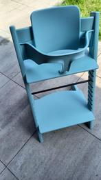 Stokke Tripp Trapp stoel, aqua blauw, met babyset, Ophalen of Verzenden, Gebruikt, Meegroeistoel, Stoelverkleiner