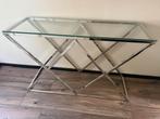 Stijlvolle glazen tafel met chroom onderstel, Huis en Inrichting, Tafels | Sidetables, Ophalen, 100 tot 150 cm, Zo goed als nieuw