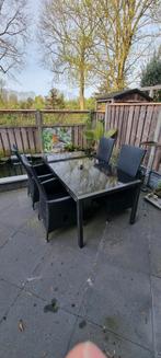Mooie tuinset tafel met 4 standenstoelen wicker, Tuinset, Eettafel, Gebruikt, 4 zitplaatsen