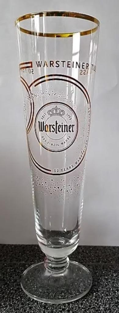 6 Warsteiner tulp glazen 50 jarig jubileum, Verzamelen, Biermerken, Zo goed als nieuw, Glas of Glazen, Overige merken, Ophalen of Verzenden
