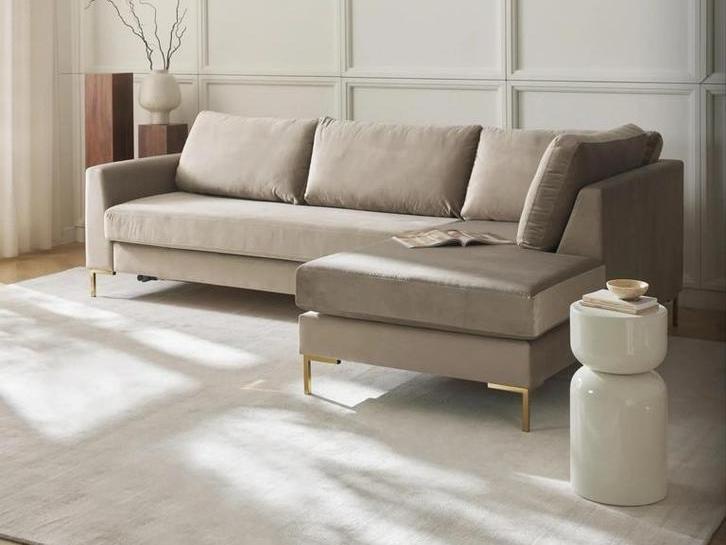 Westwing Luna Hoekbank Fluwelen Slaapbank - ZGAN, Huis en Inrichting, Banken | Bankstellen, Zo goed als nieuw, Hoekbank, Vierpersoons of meer