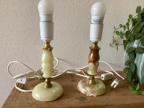 Twee groen onyx / marmeren lampjes, Huis en Inrichting, Lampen | Tafellampen, Zo goed als nieuw, Minder dan 50 cm, Ophalen of Verzenden