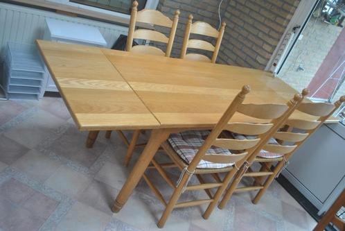 Eetkamertafel + 4 stoelen, eikenhout, Huis en Inrichting, Complete eetkamers, Gebruikt, 4 tot 6 stoelen, Ophalen