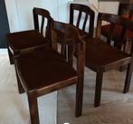 Vintage Pander Mid Century eetkamerstoelen / 4x rood 4x geel, Huis en Inrichting, Stoelen, Hout, Gebruikt, Bruin, Ophalen of Verzenden