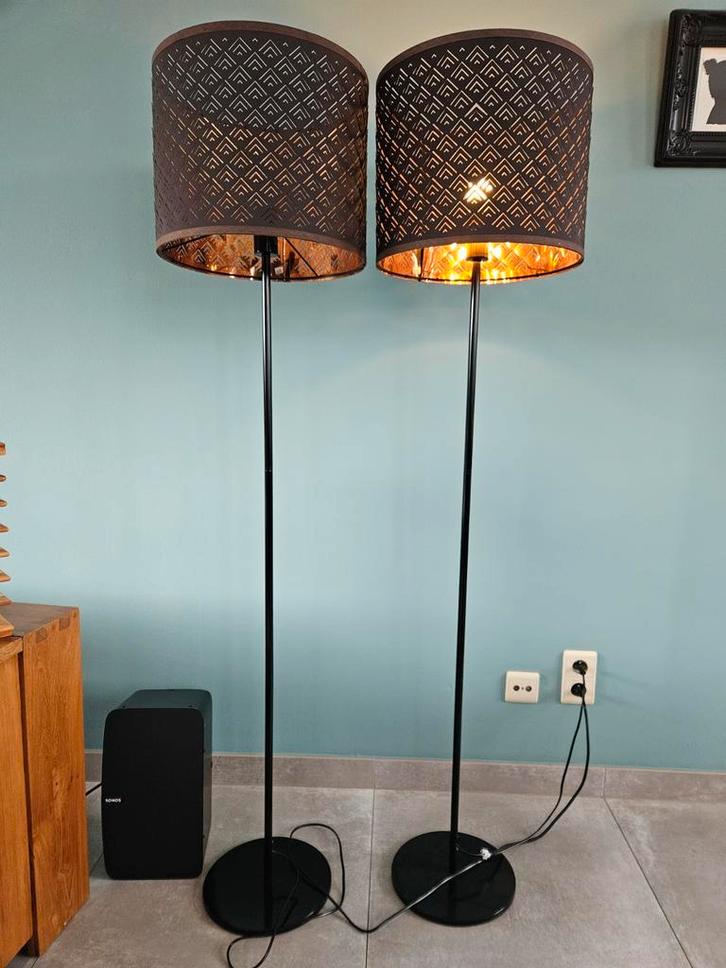 IKEA NYMÖ / SKAFTET vloerlamp - Zwart - 2 stuks, Huis en Inrichting, Lampen | Vloerlampen, Gebruikt, 150 tot 200 cm, Metaal, Stof