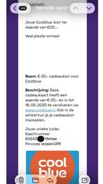 Coolblue cadeaukaart twv € 20,00, Ophalen, Nieuw